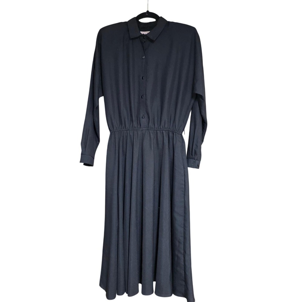 The American Shirt Dress Black Button Front Elastic‎ Waist 13/14 EUC